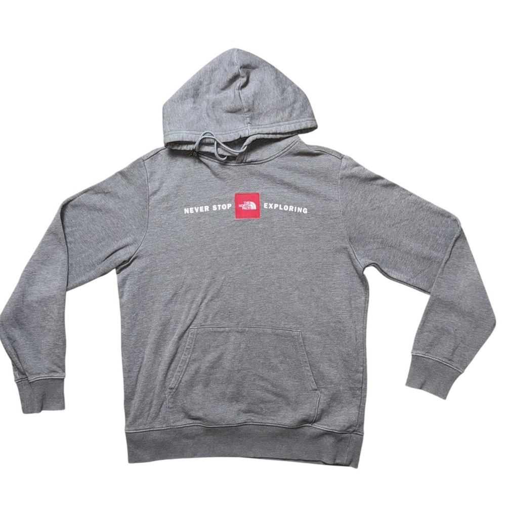 The North Face Mens Gray‎ Red Never Stop Exploring Logo Hoodie/Sweatshirt Sz L
